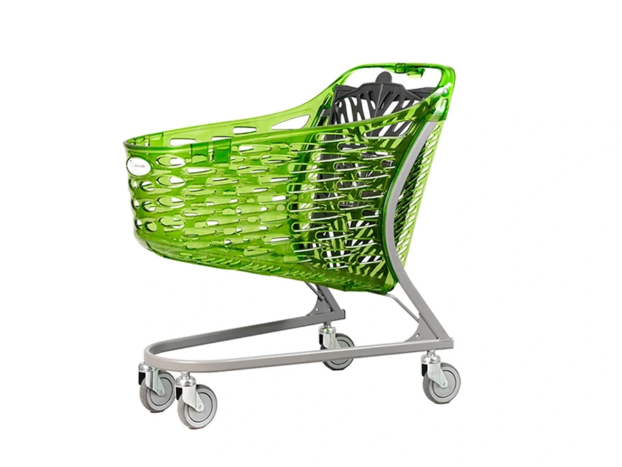 130 liter shopping Trolley - Midi supermarket shopping cart - The Samba Glamor shopping trolley is a hybrid model with a capacity of 130 l, in which a plastic basket with an integrated handle is mounted on a steel frame.