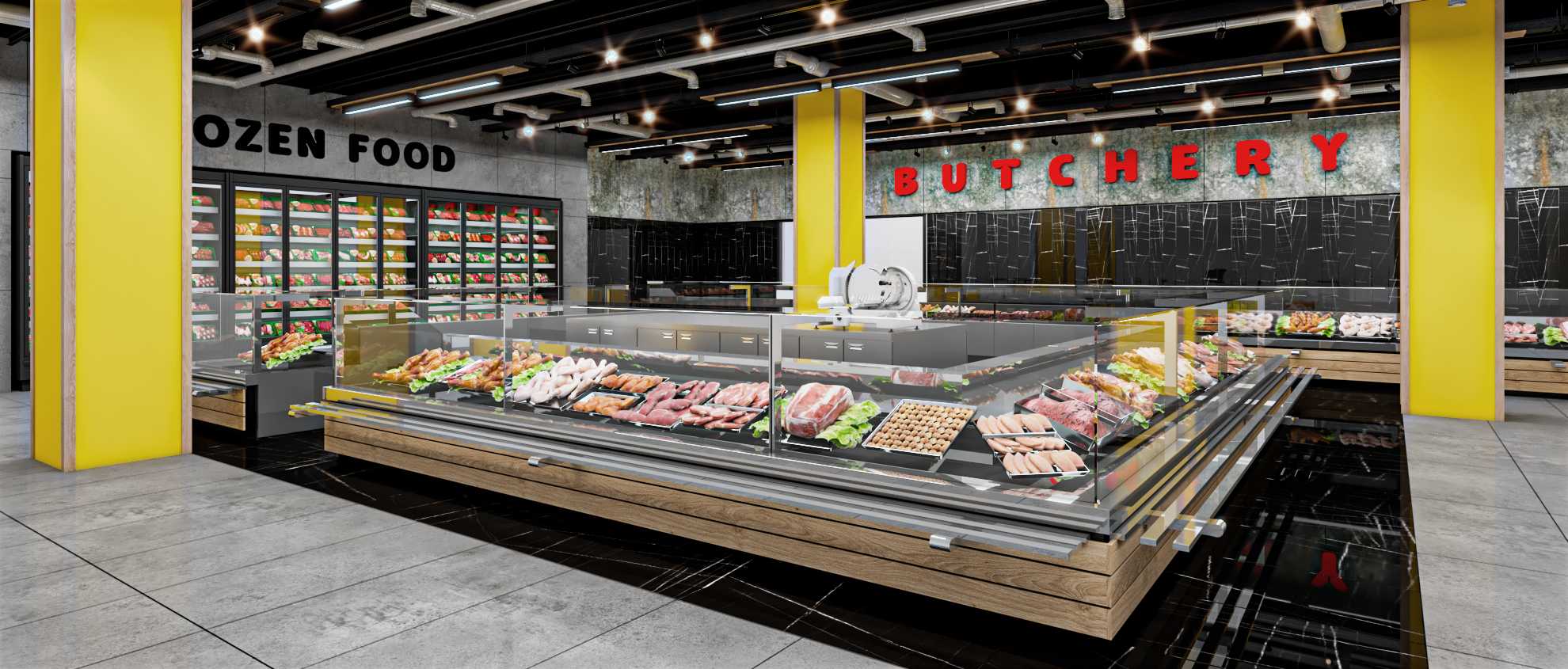 Gulf butcher shop trends, 3D design butcher layout, retail design GCC, butcher equipment UAE, halal shop design, retail technology Gulf
