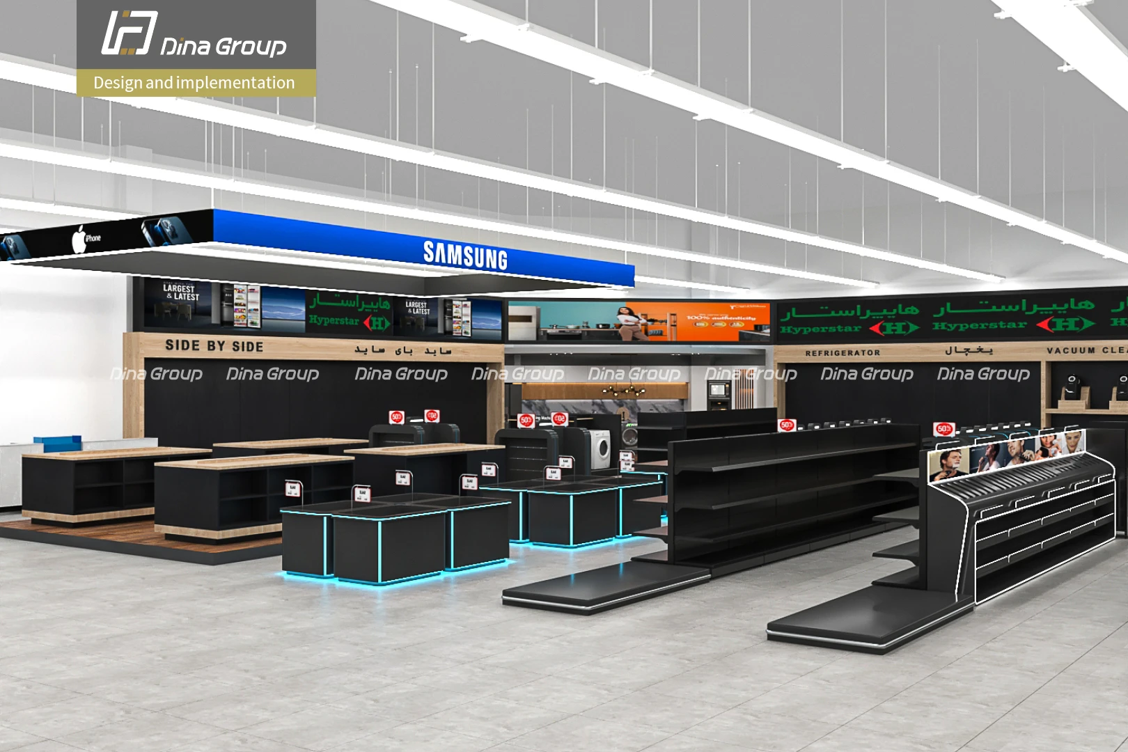 Tech store 3D render – overall view
